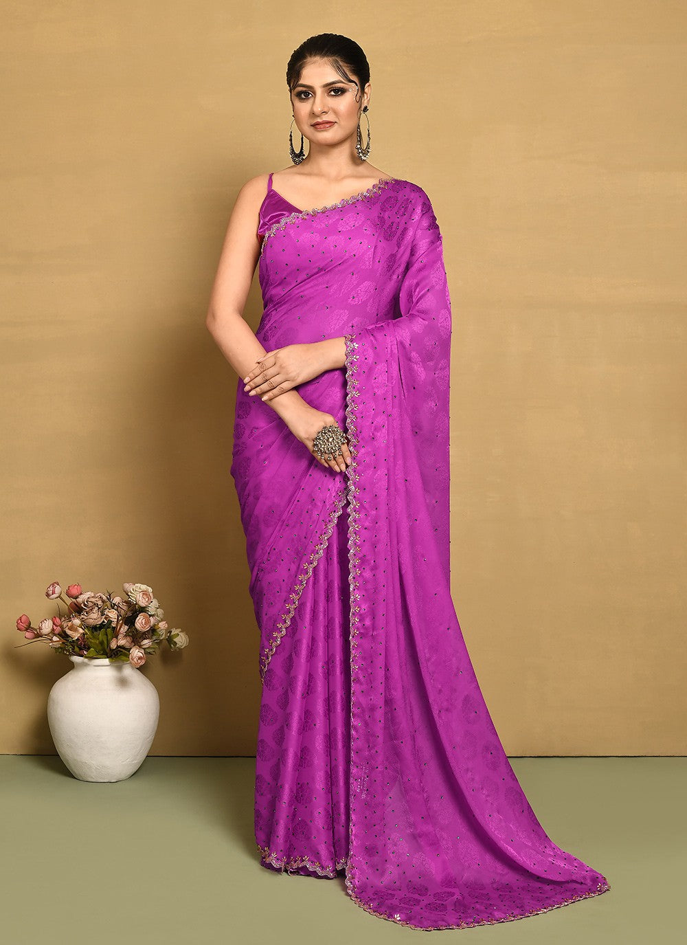 Traditional Hand Embroidery Georgette Saree - S9257