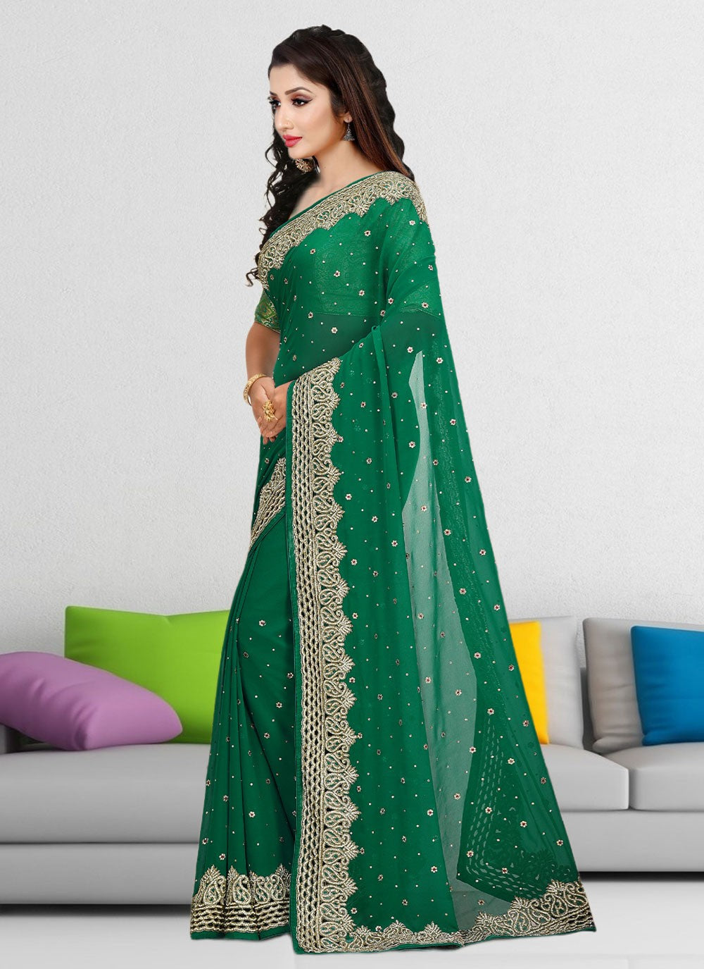 Classic Hand Embroidery Georgette Saree - S1972