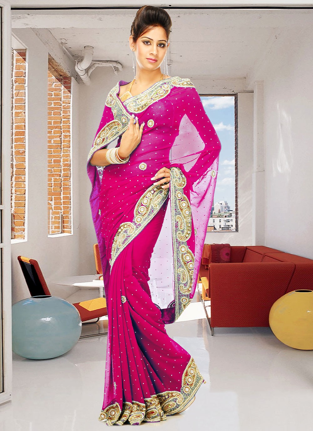 Classic Hand Embroidery Georgette Saree - S2130