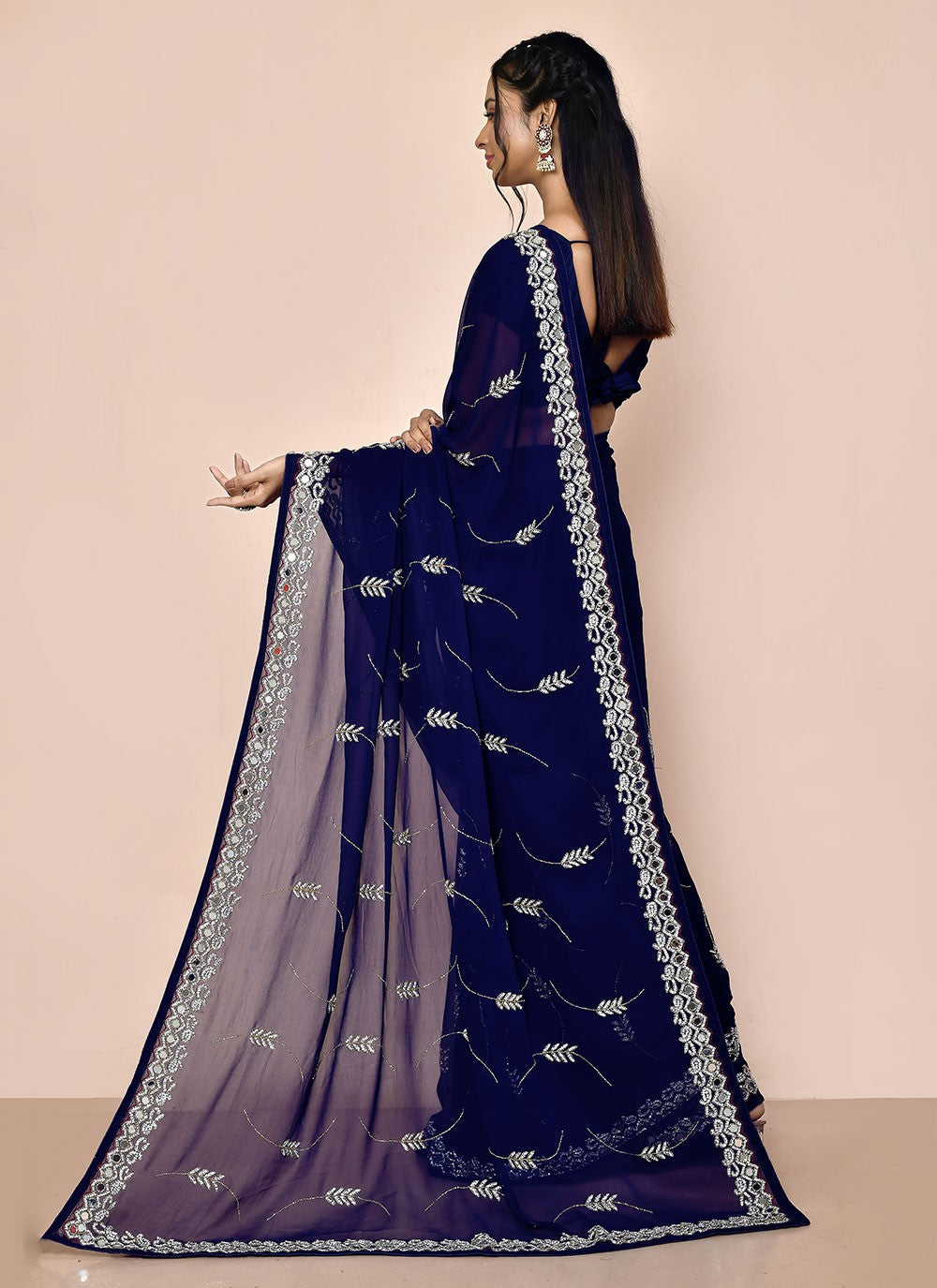 Contemporary Hand Embroidery Georgette Saree - S5499