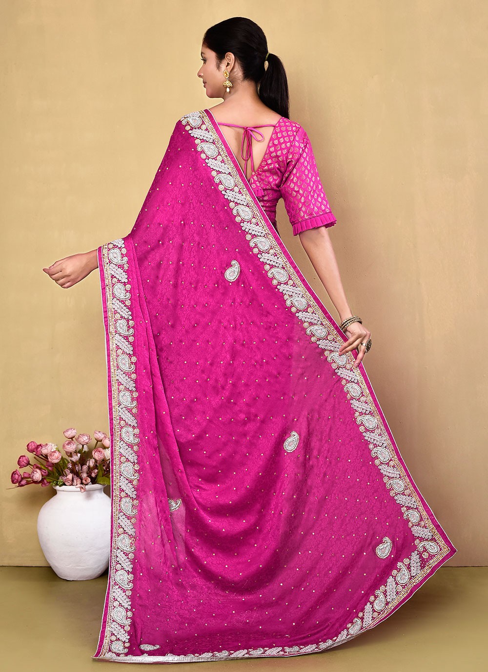 Contemporary Hand Embroidery Georgette Saree - S5499