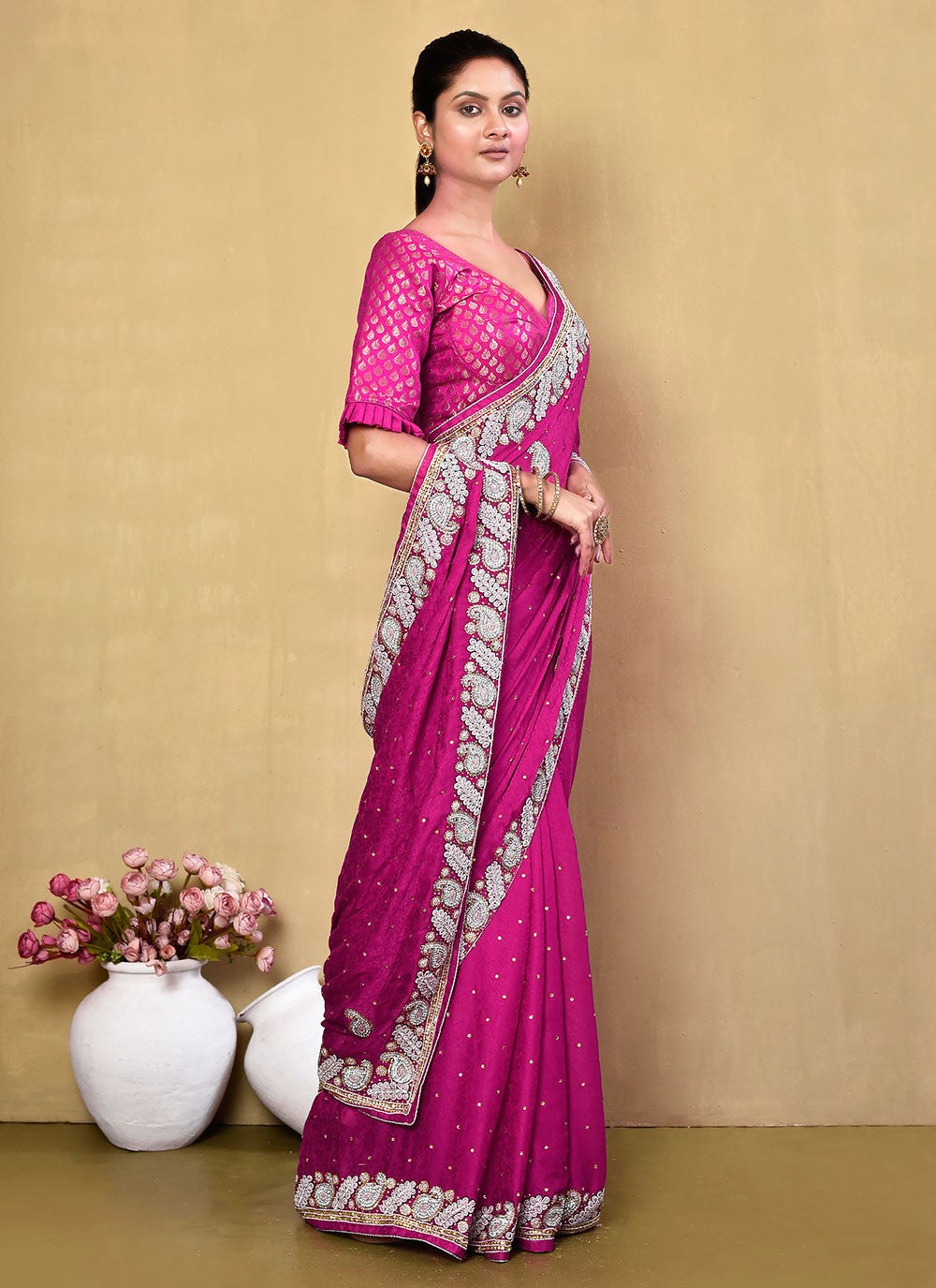 Contemporary Hand Embroidery Georgette Saree - S5499