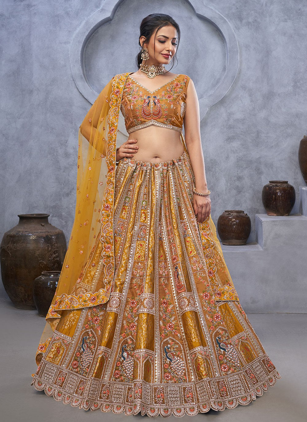 Embroidered Net Lehenga - L3176