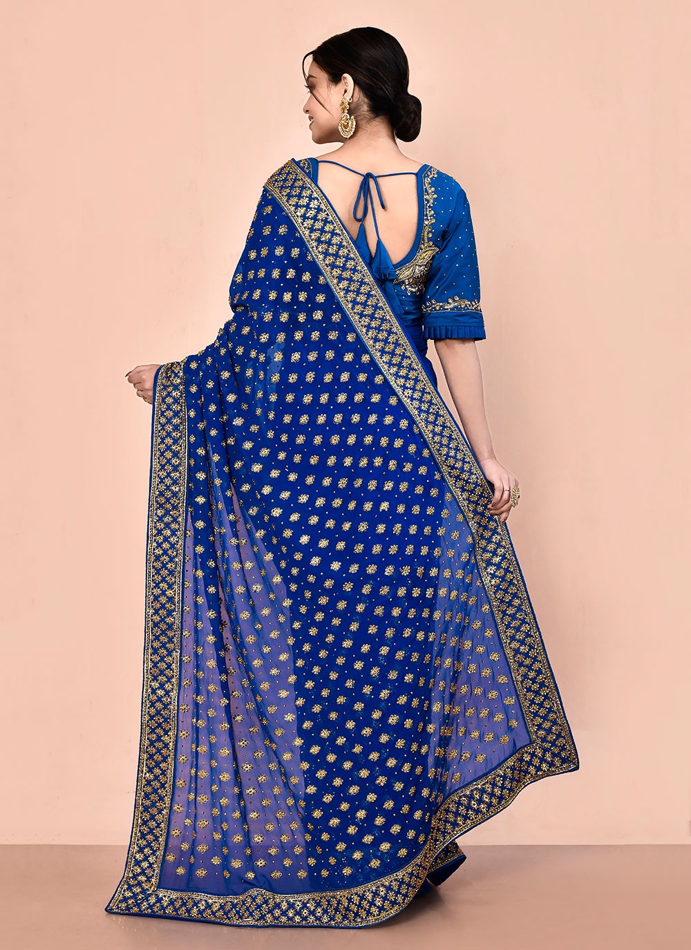 Contemporary Hand Embroidery Georgette Saree - S5499