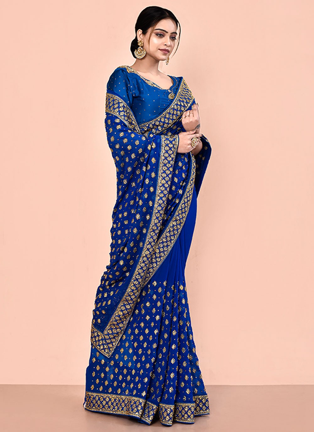 Contemporary Hand Embroidery Georgette Saree - S5499