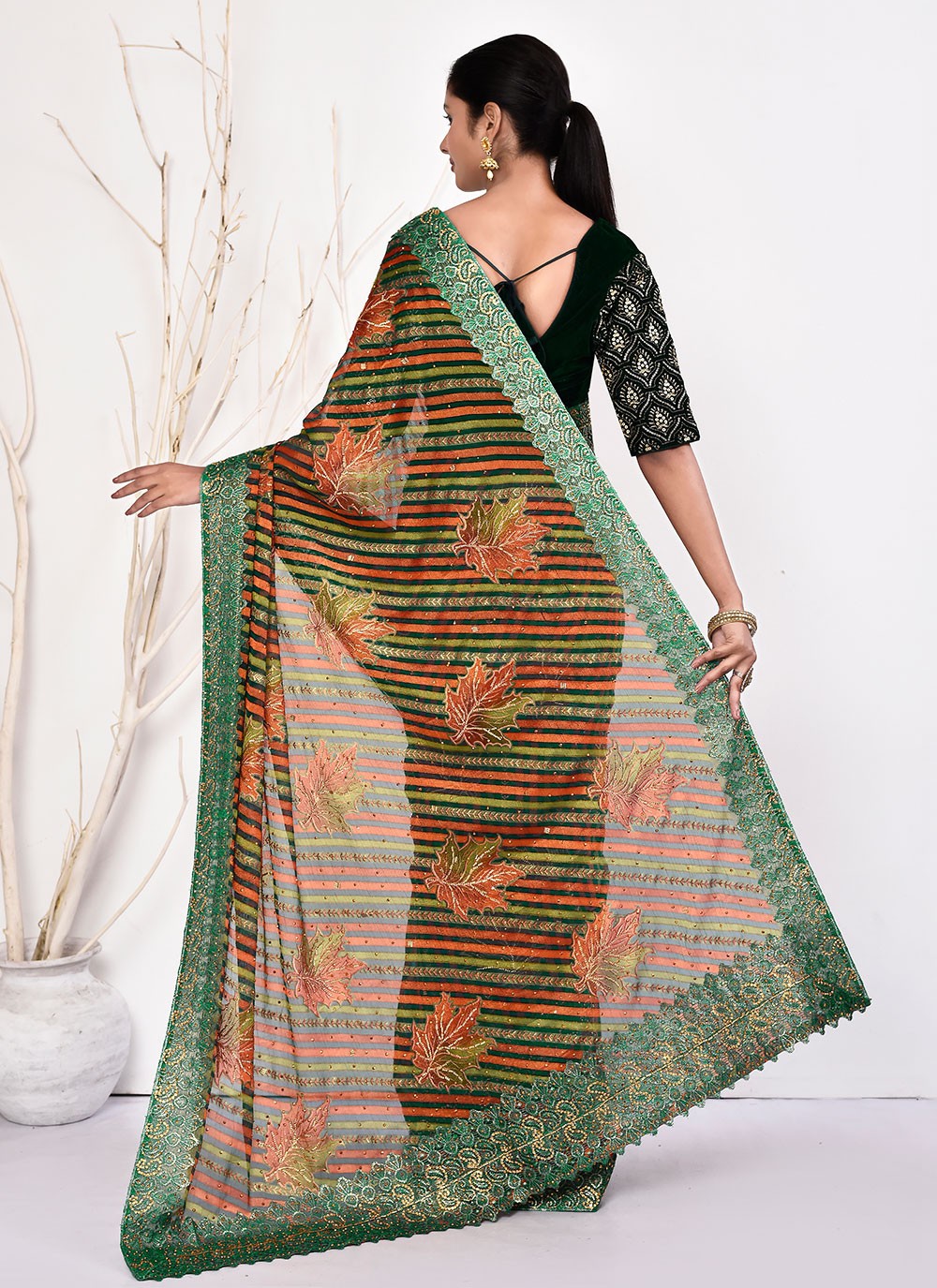 Contemporary Hand Embroidery Georgette Saree - S5499