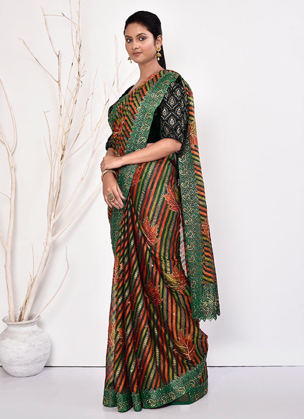 Contemporary Hand Embroidery Georgette Saree - S5499