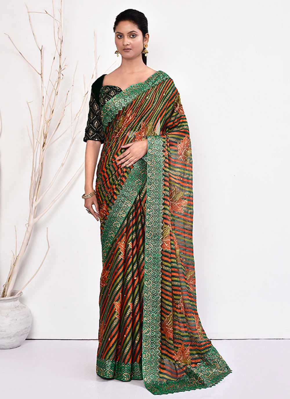 Contemporary Hand Embroidery Georgette Saree - S5499