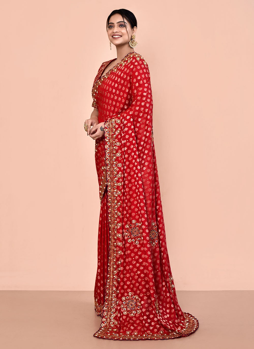 Contemporary Hand Embroidery Georgette Saree - S5499