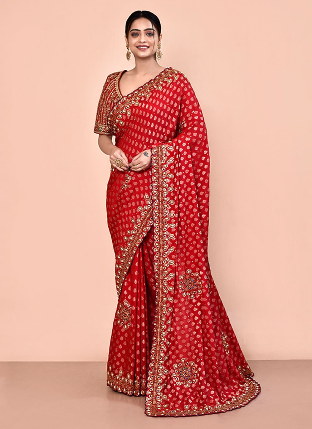 Contemporary Hand Embroidery Georgette Saree - S5499