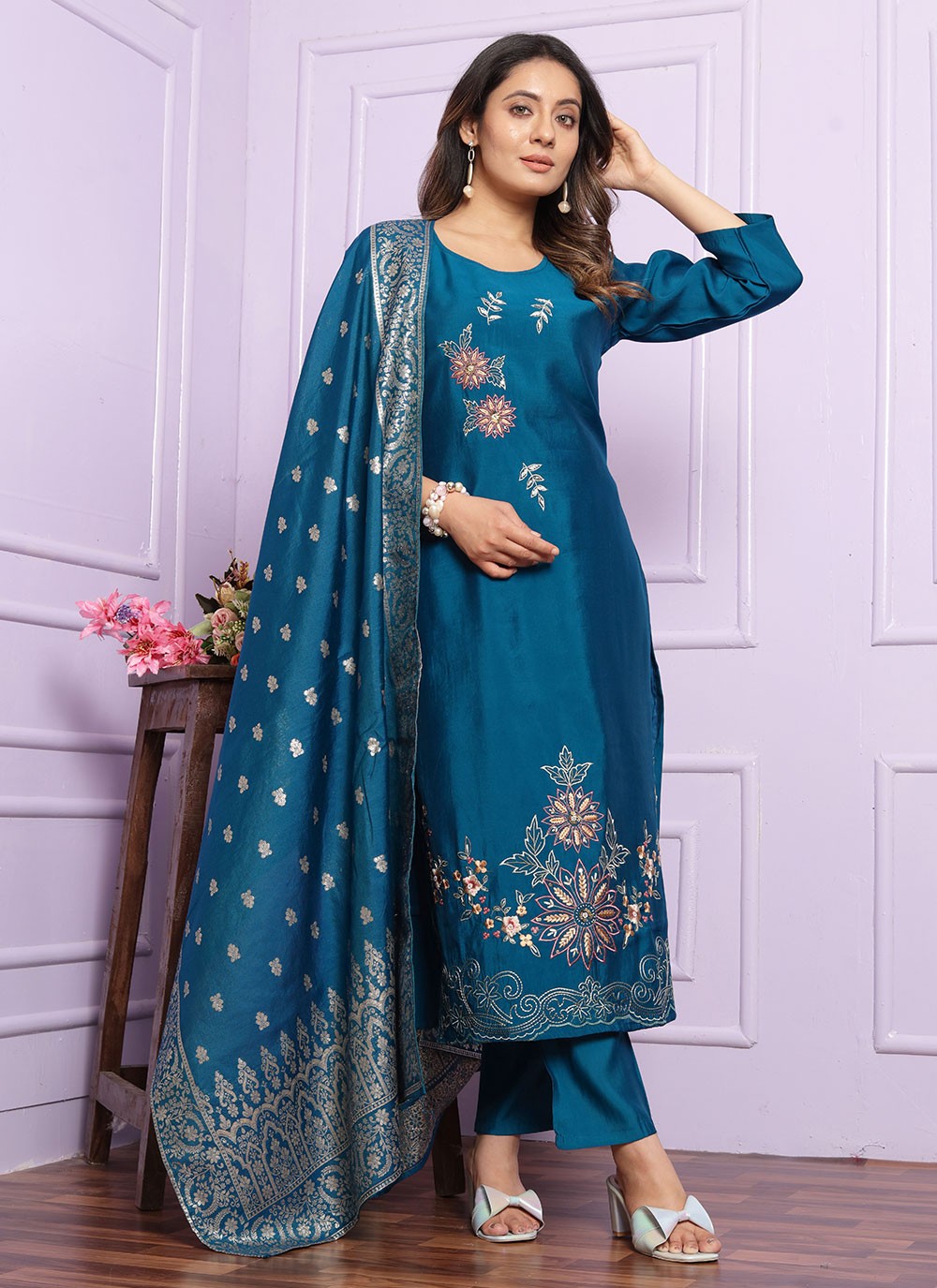 Muslin, Viscose Salwar Suit - T2838