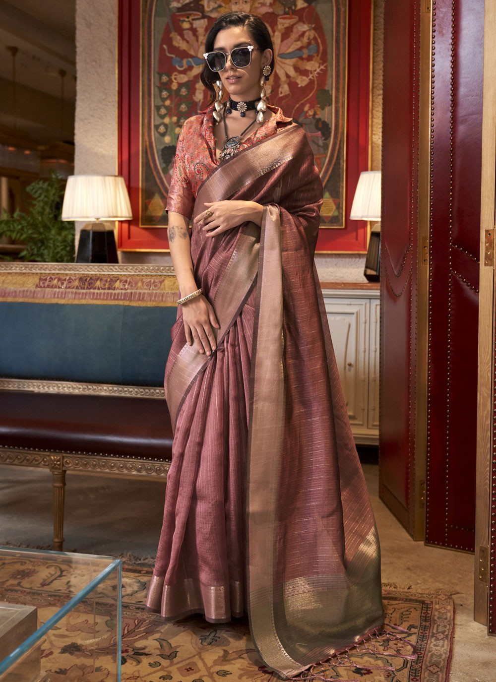 Classic Weaving Zari Chiffon Saree - S9119