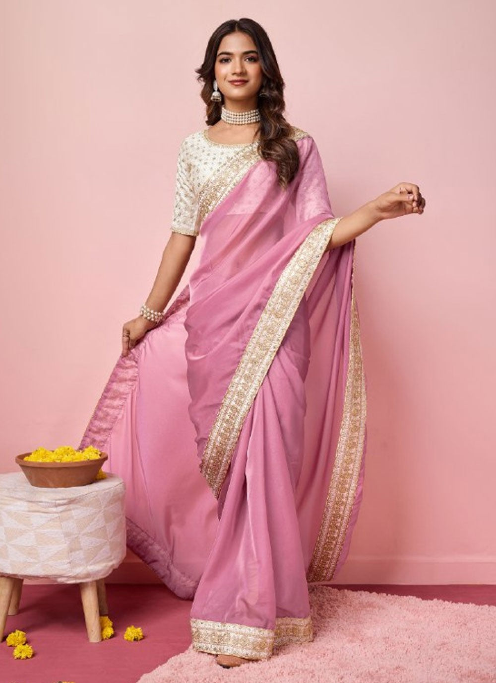 Classic Embroidered Organza Saree - S9014