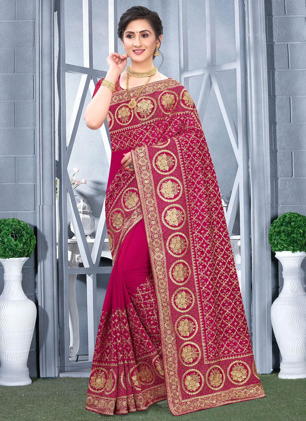 Classic Embroidered Vichitra Silk Saree - S6297