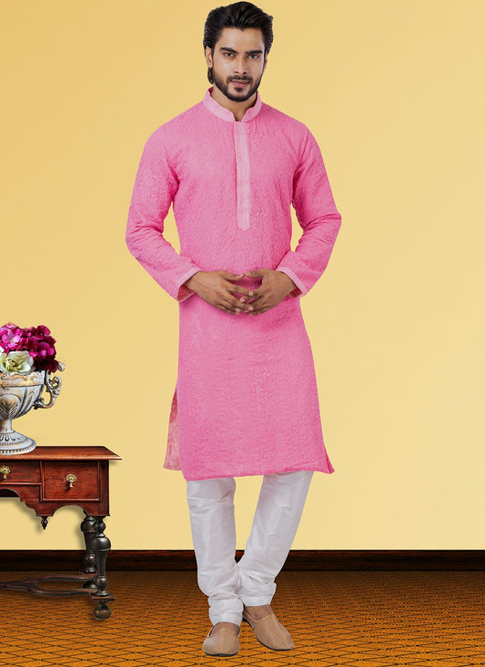 Embroidered Georgette Hot Pink Kurta Pyjama - M3732