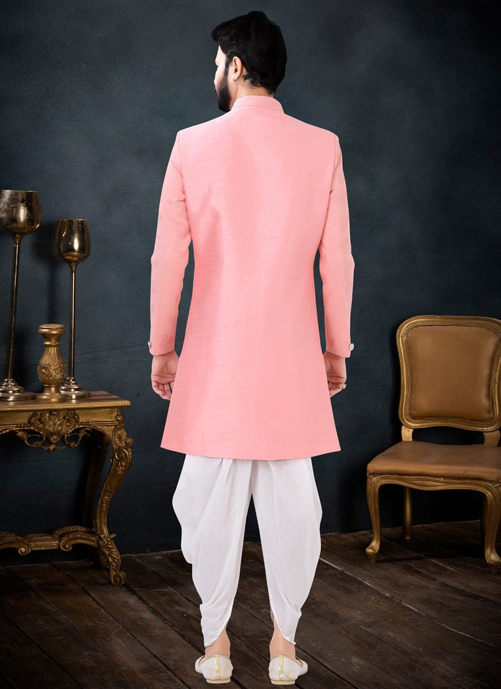 Embroidered Jacquard, Silk Hot Pink Indo Western Sherwani - M4432