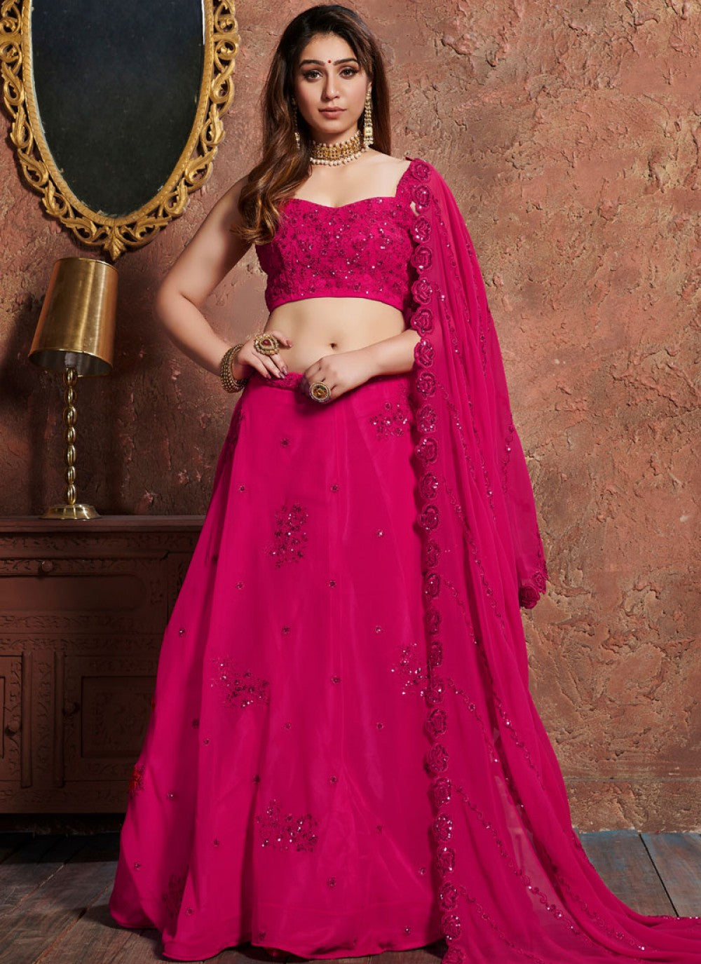 Embroidered Art Silk A - Line Lehenga - L0043