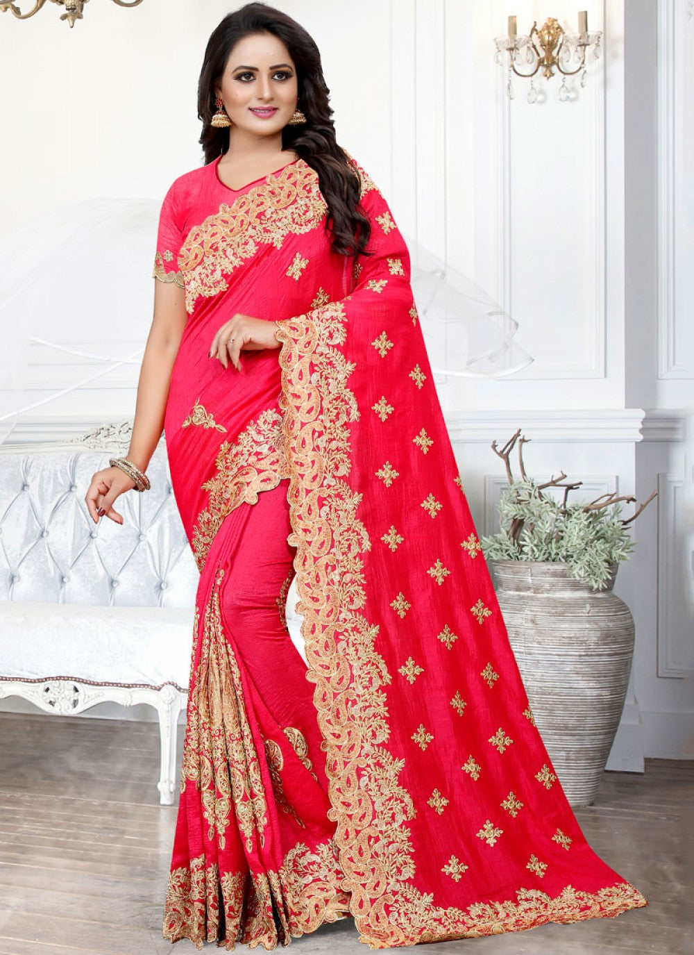 Traditional Embroidered Silk Saree - S0116