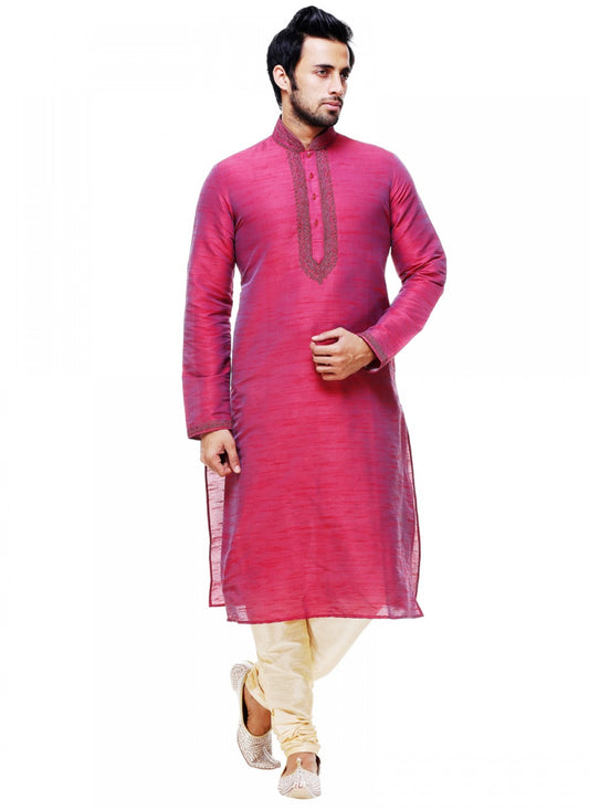 Plain Silk Hot Pink Kurta Pyjama - M1015