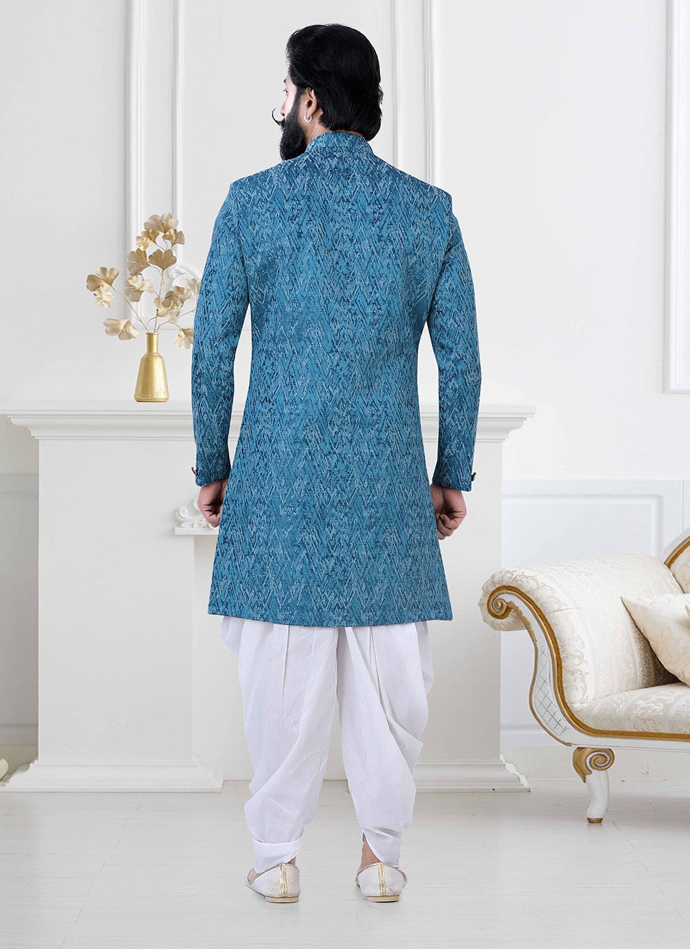 Fancy Work Imported, Jacquard Blue Indo Western - M4197