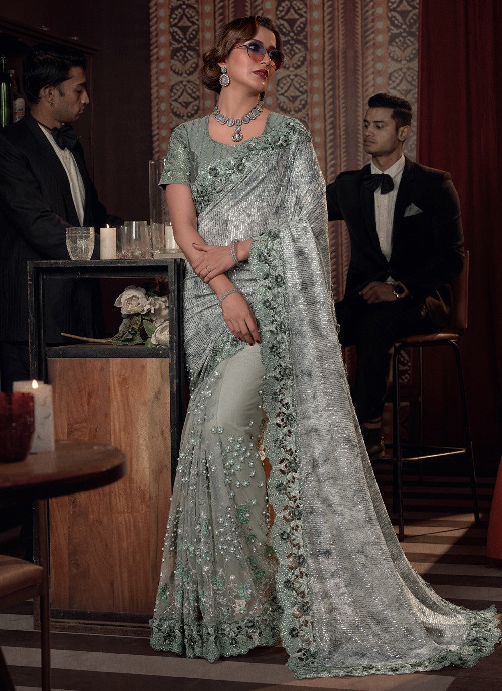 Classic Embroidered Net Saree - S3980