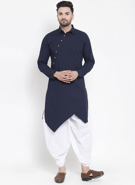 Buttons Blended Cotton Navy Blue Indo Western - M4519