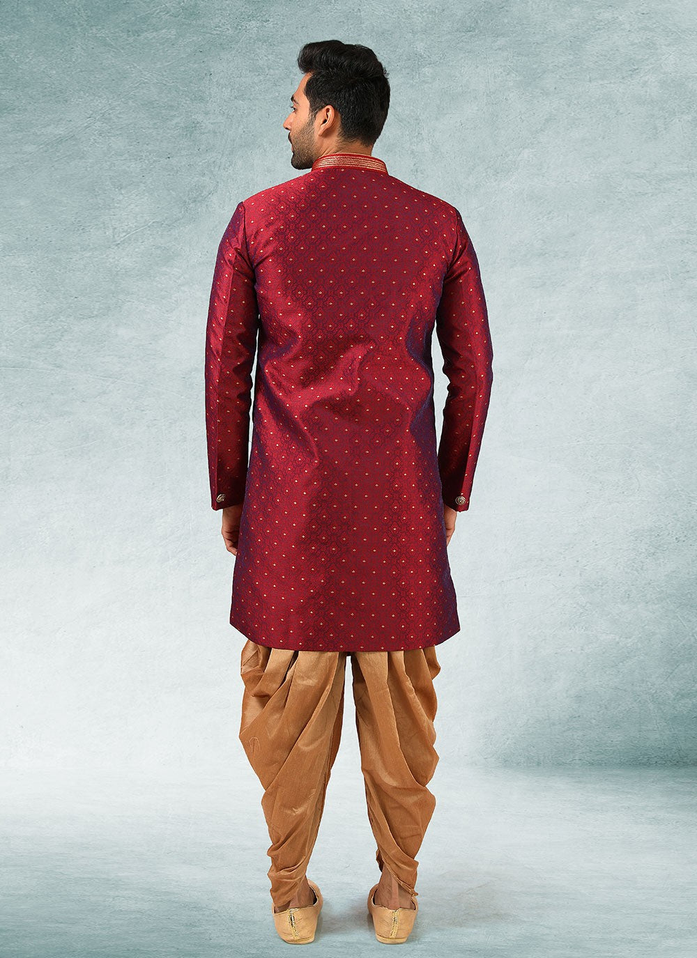 Fancy Work Brocade, Jacquard Silk Red Indo Western - M3335