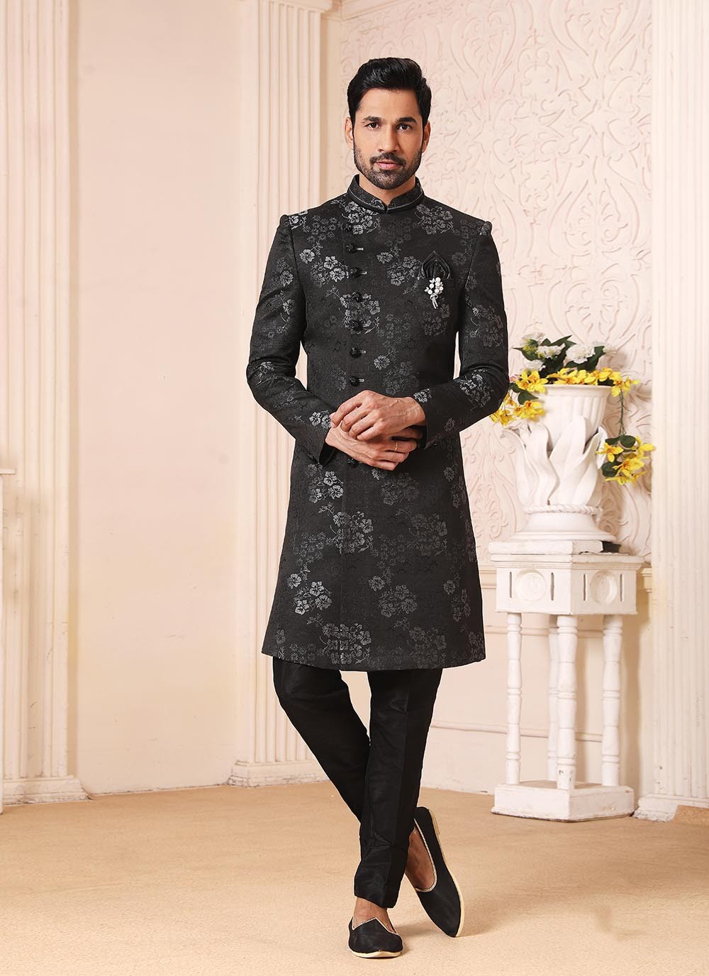 Jacquard Work Imported, Jacquard Black Indo Western - M2176