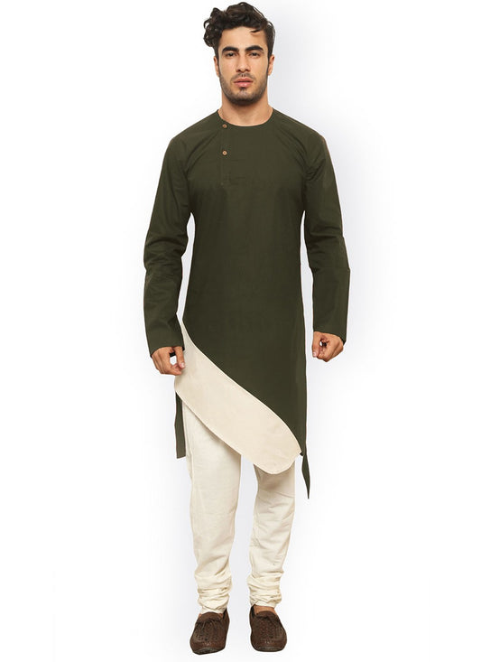 Plain Blended Cotton Green Indo Western - M4378