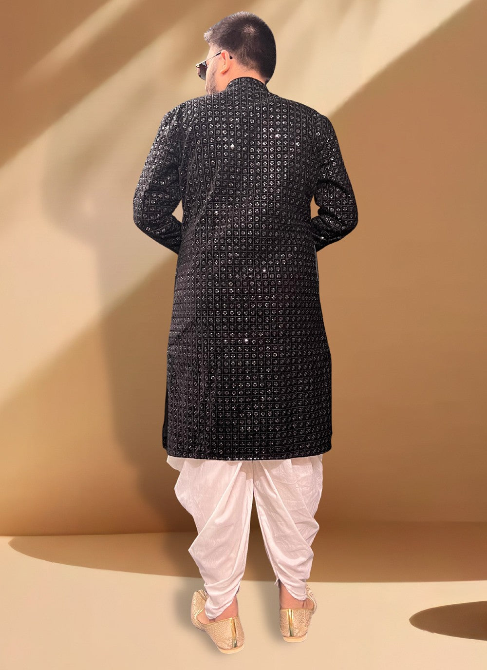 Embroidered Velvet Black Indo Western Sherwani - M5337