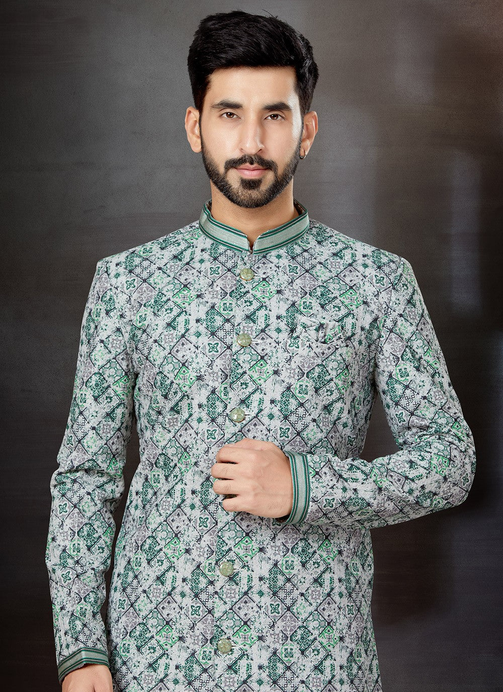 Embroidered Jacquard Multi Colour Indo Western Sherwani - M4820