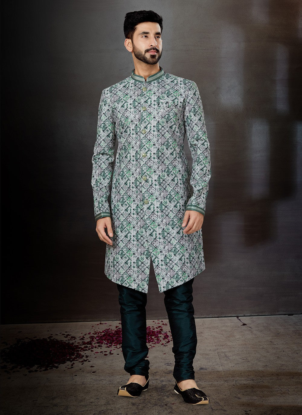 Embroidered Jacquard Multi Colour Indo Western Sherwani - M4820