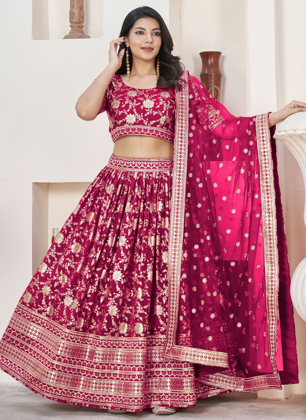 Embroidered Jacquard A - Line Lehenga - L1644