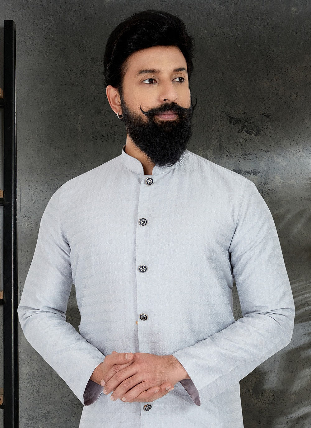 Embroidered Jacquard Aqua Blue Kurta Pyjama - M4973