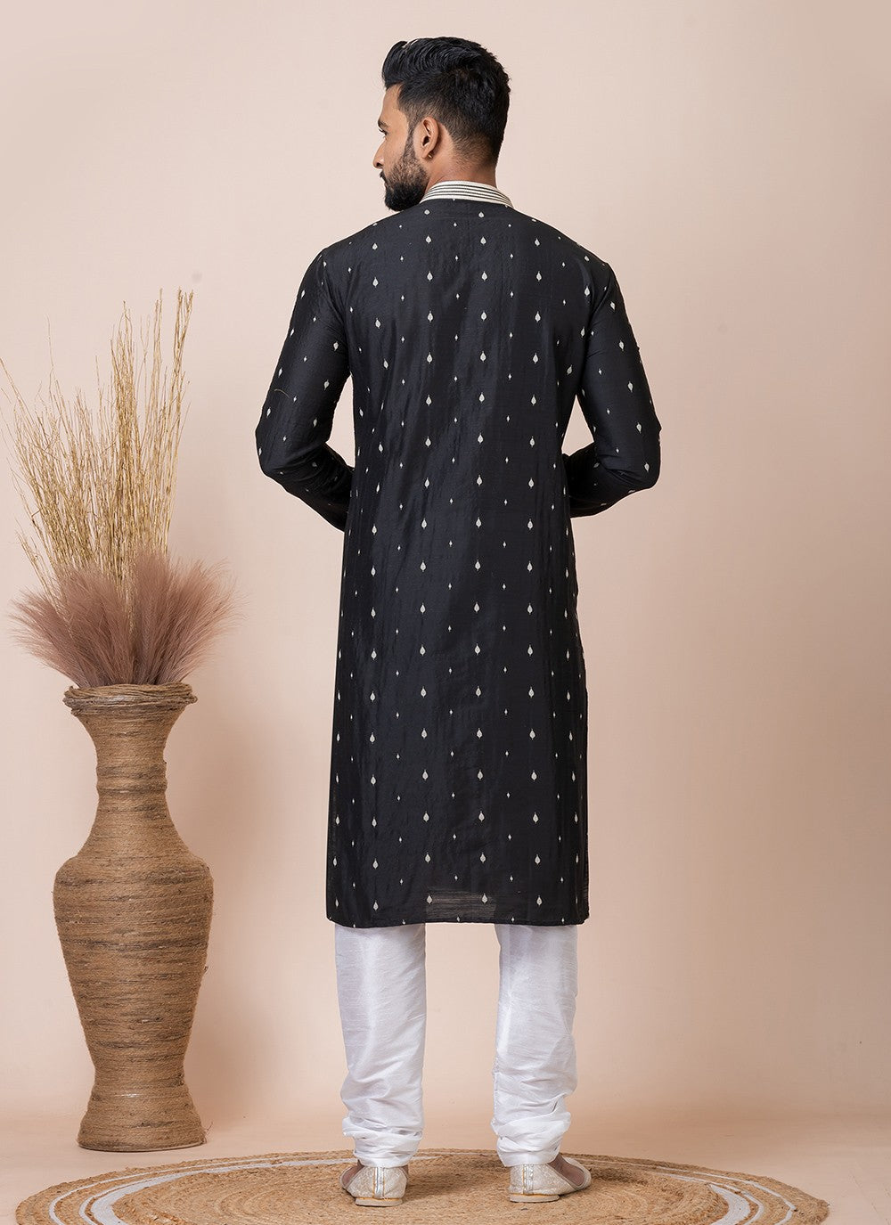 Printed Jacquard Black Kurta Pyjama - M8550