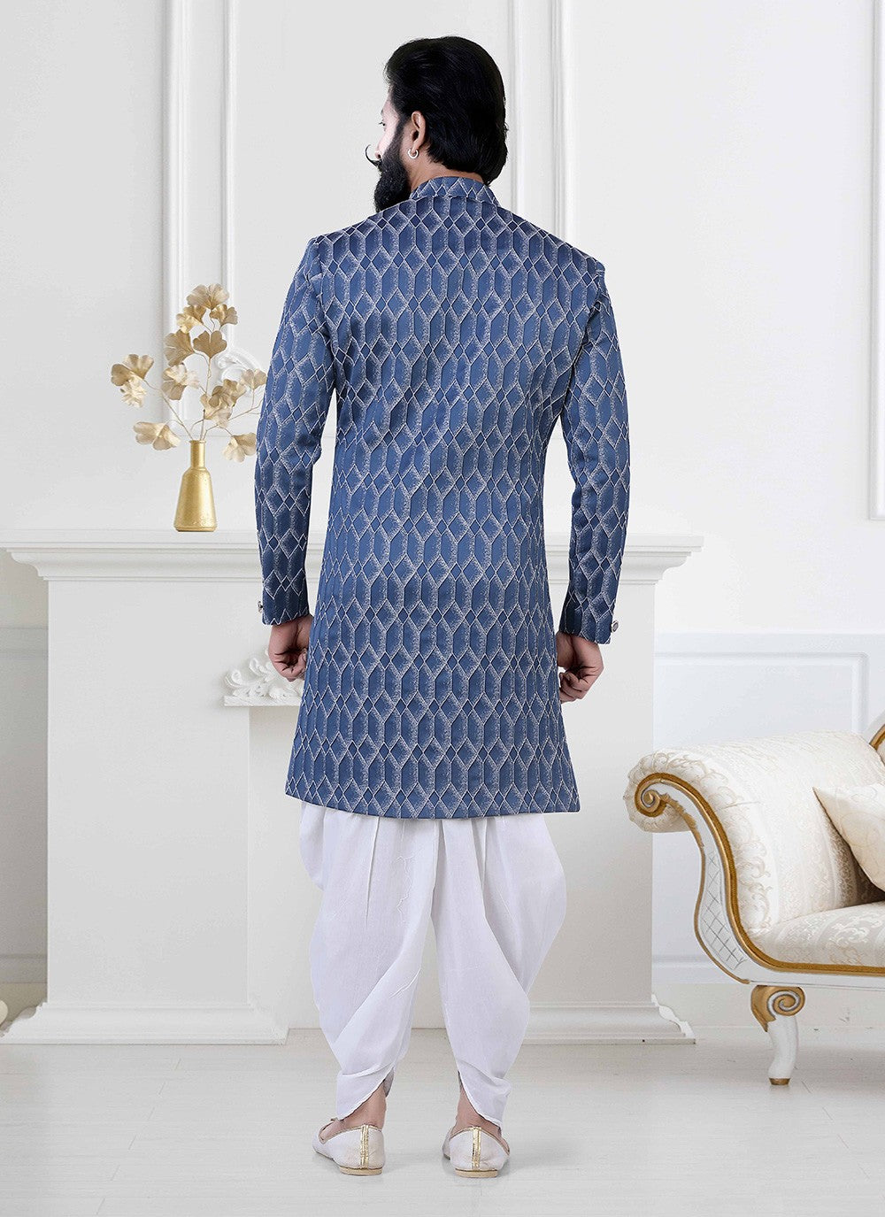 Fancy Work Imported, Jacquard Blue Indo Western - M4195