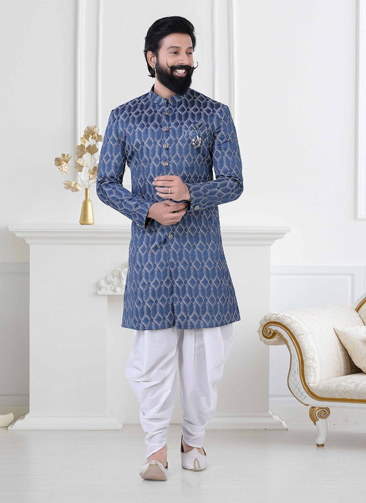 Fancy Work Imported, Jacquard Blue Indo Western - M4195