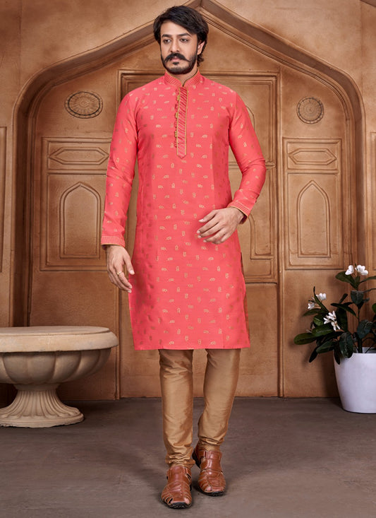 Buttis Jacquard Pink Kurta Pyjama - M1878