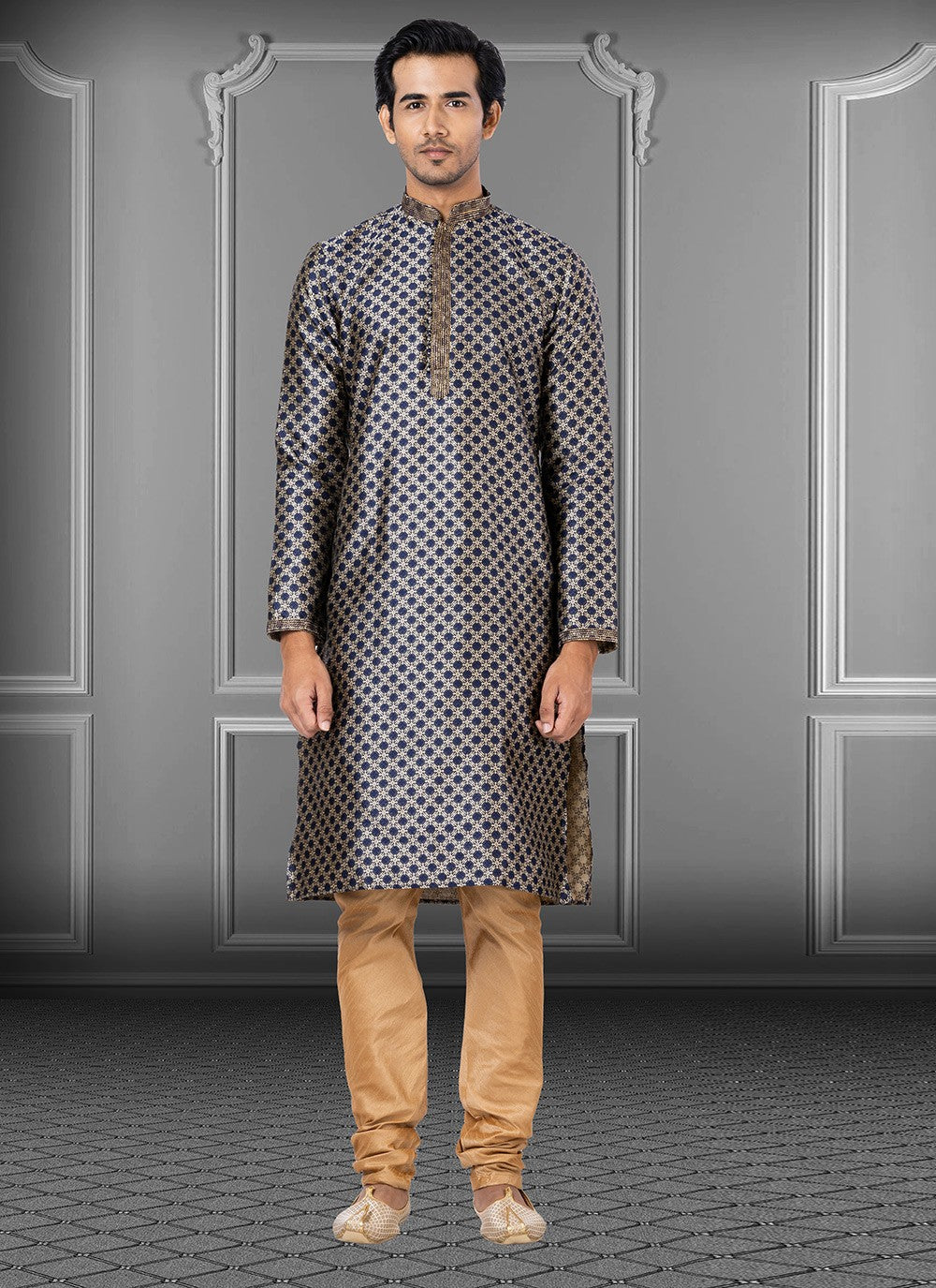 Embroidered Jacquard Blue Kurta Pyjama - M3662