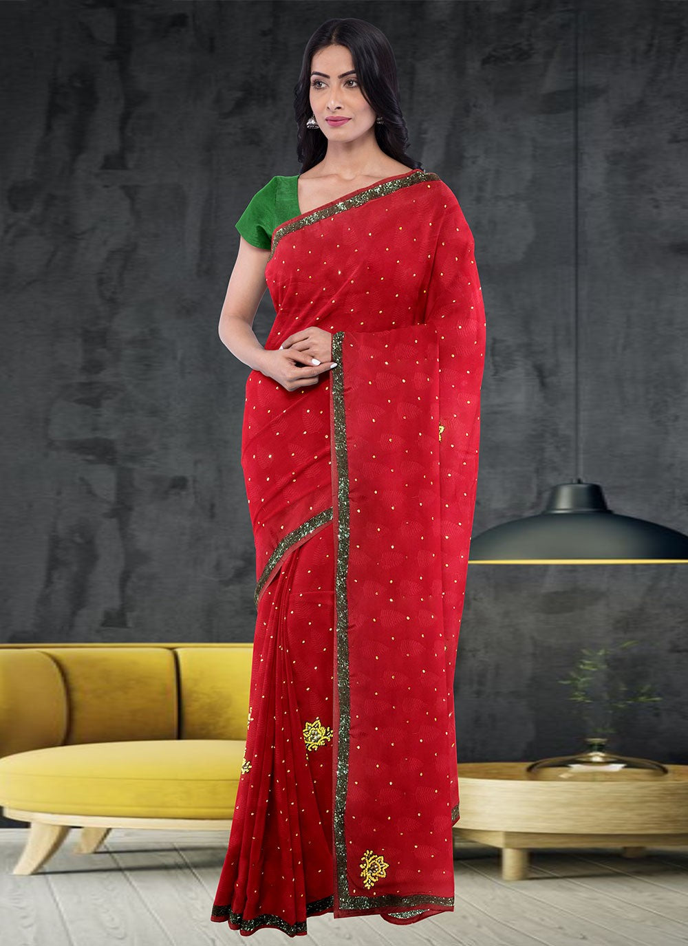 Classic Hand Embroidery Georgette Saree - S1972