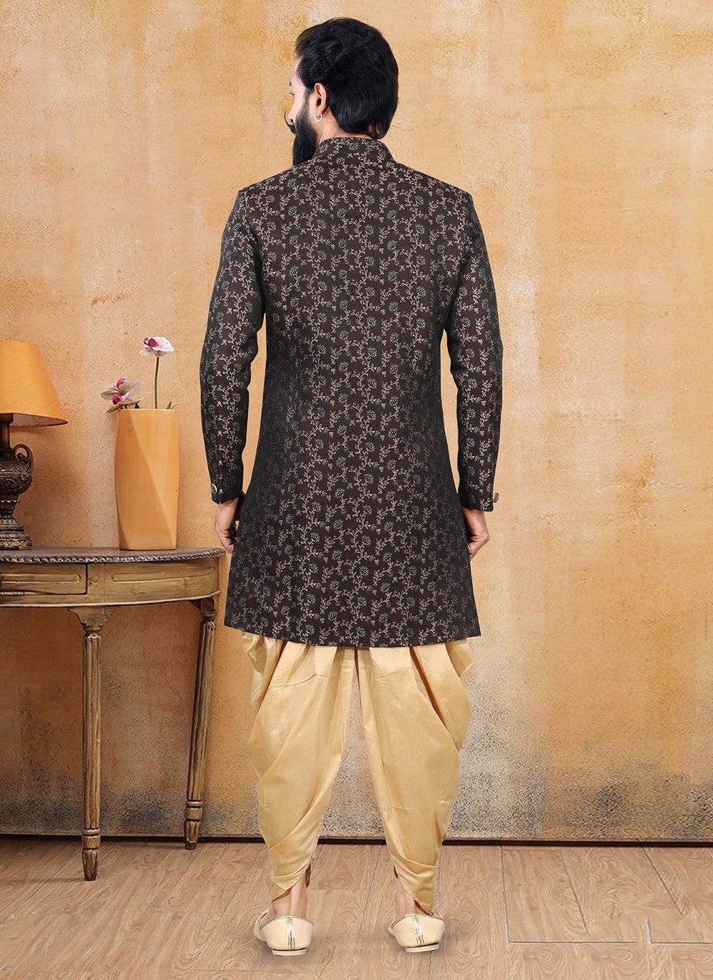 Fancy Work Jacquard Brown Dhoti Kurta - M3370