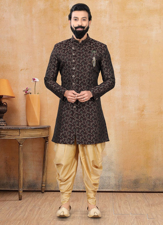 Fancy Work Jacquard Brown Dhoti Kurta - M3370