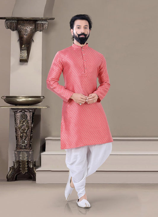 Fancy Work Jacquard Pink Dhoti Kurta - M3454