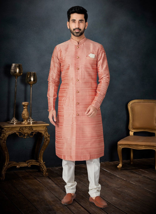 Fancy Work Jacquard Rust Kurta Pyjama - M7118