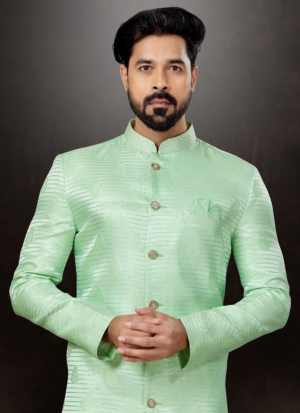 Embroidered Jacquard Green Indo Western Sherwani - M4821