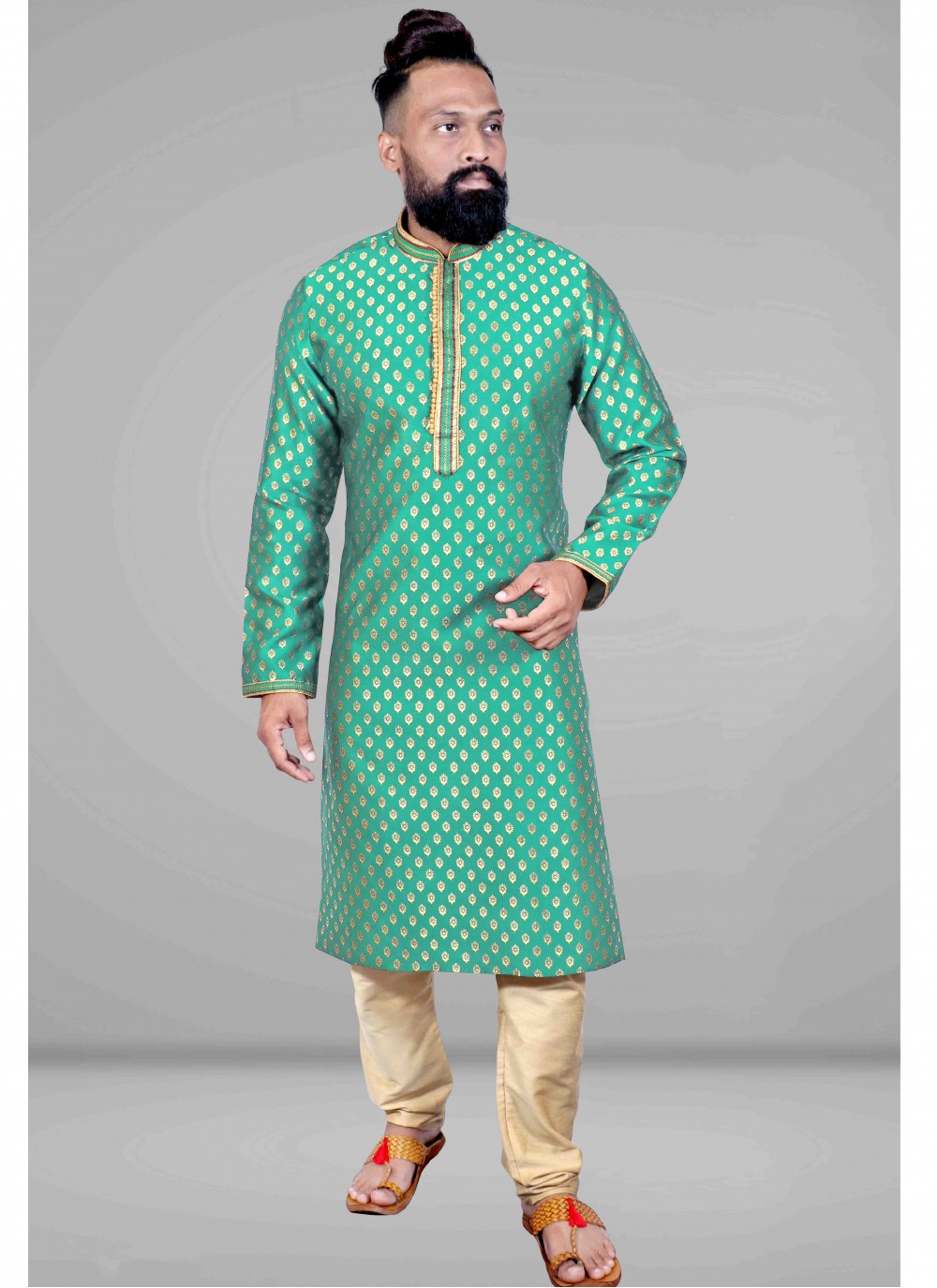 Embroidered Jacquard Green Kurta Pyjama - M1824