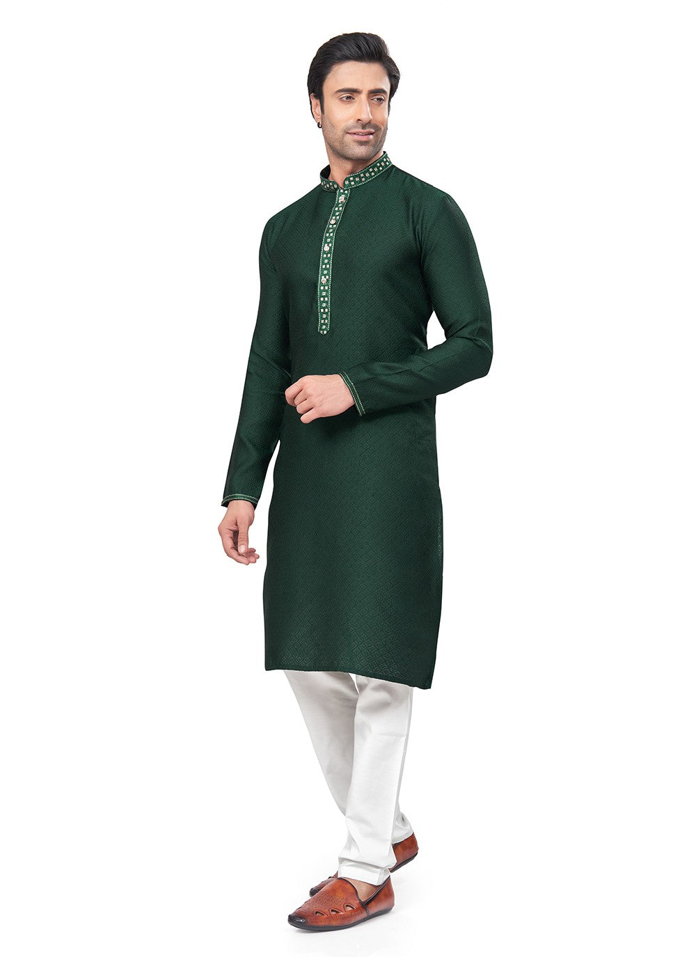 Mirror Jacquard Green Kurta Pyjama - M8489