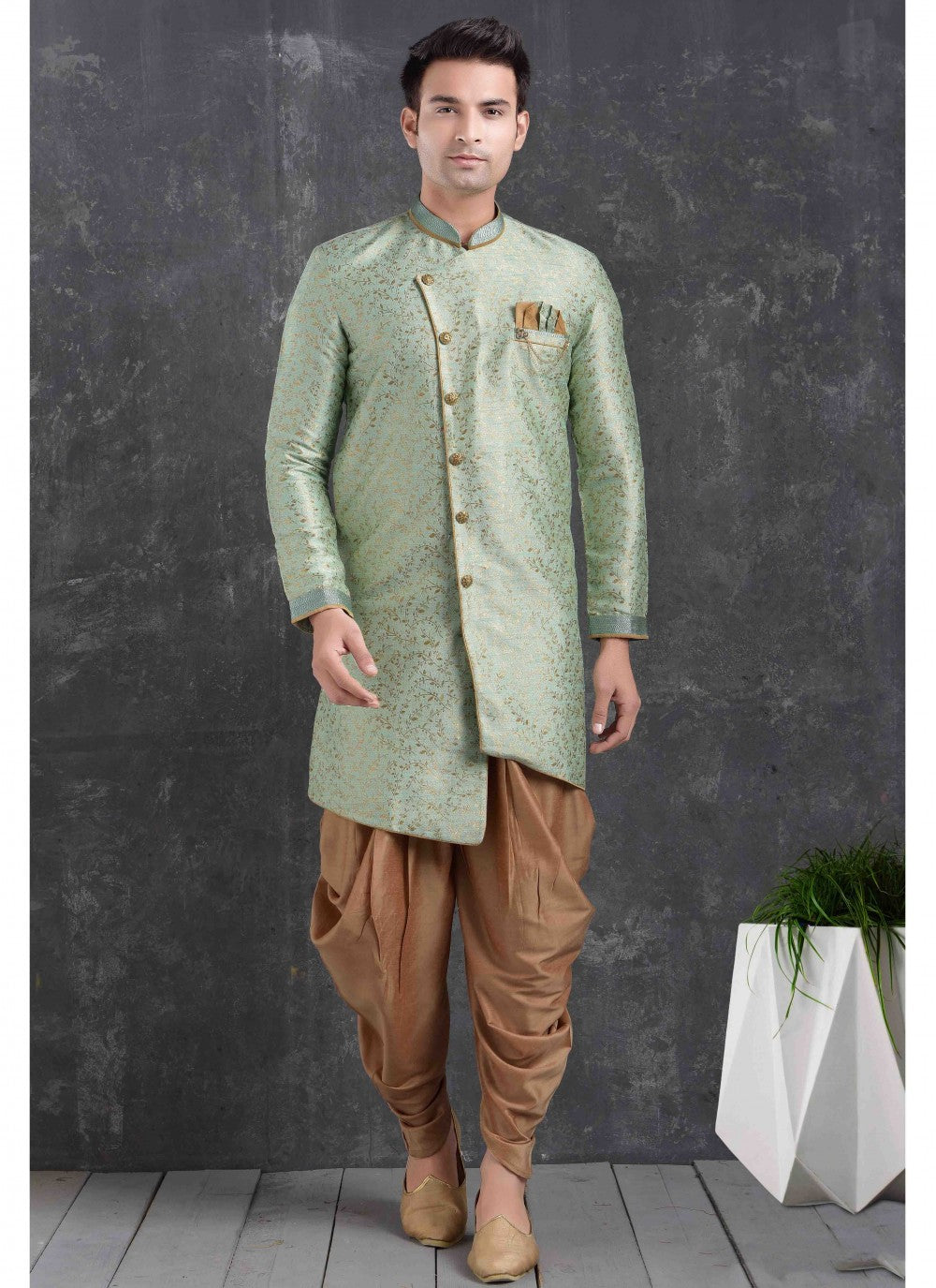 Printed Jacquard Green Dhoti Kurta - M1770