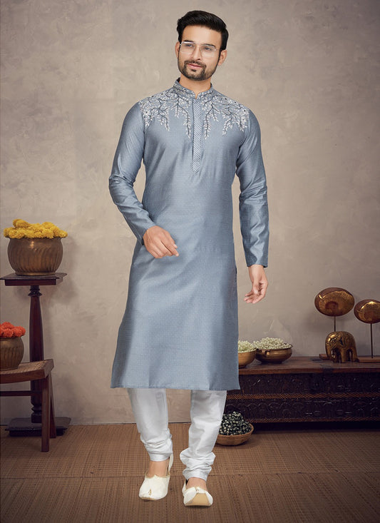 Embroidered Jacquard Grey Kurta Pyjama - M5862