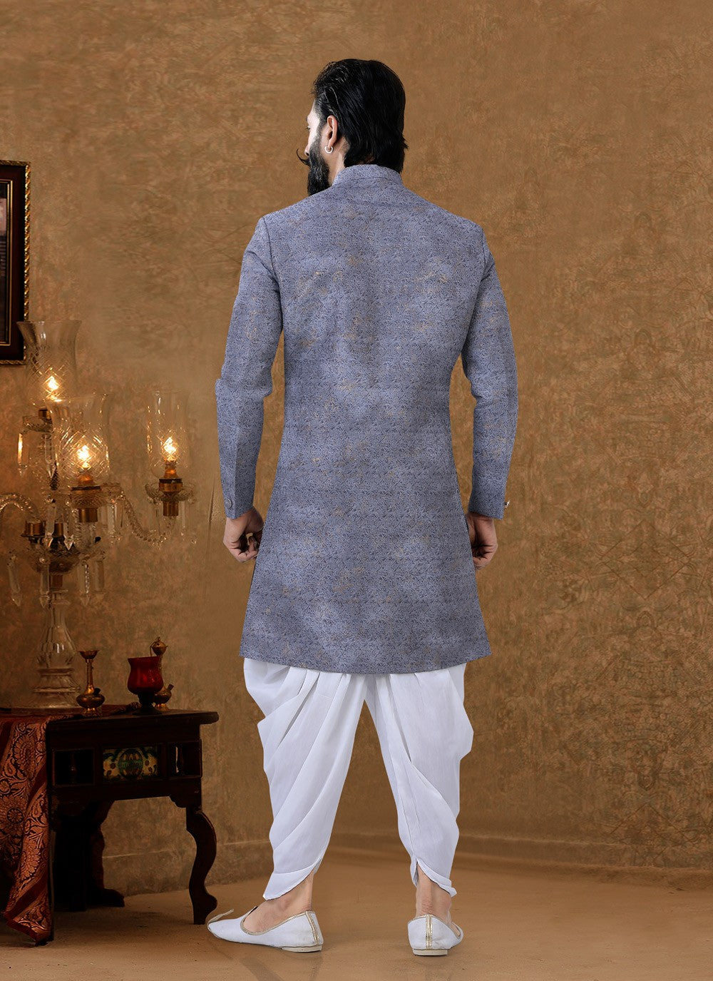 Foliage Prints Jacquard Grey Dhoti Kurta - M3959